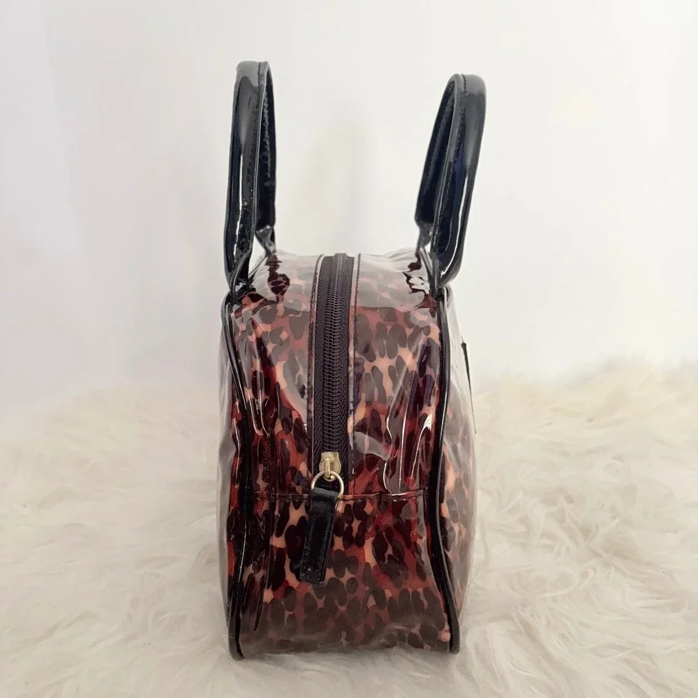 Betseyville Betsey Johnson Leopard Print PVC Mini Bowler Bag y2k Brown Black